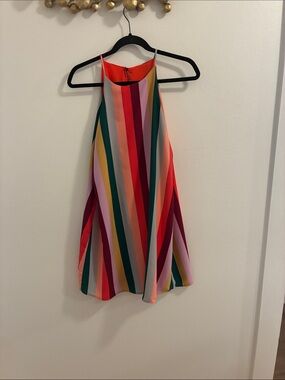 Striped Multicolor Halter Mini Dress - Vibrant Red & Pink Stripe